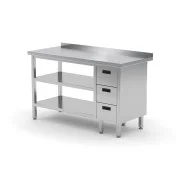 Polgast Stół przyścienny z szafką z trzema szufladami (P) i dwiema półkami 800x600x850 mm Oferta