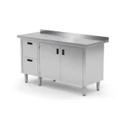 Ekspresowa dostawa Polgast Stół przyścienny - szafka z dwiema szufladami (L) i podwójnymi drzwiami na zawiasach (P) 1600x600x850 mm