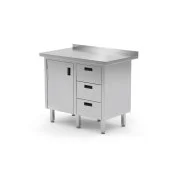 Dodaj do koszyka Polgast Stół przyścienny - szafka z trzema szufladami (P) i drzwiami na zawiasach (L) 830x700x850 mm