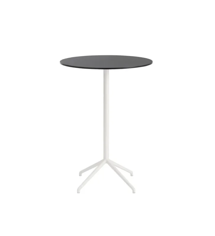 Najlepsza cena Stolik kawowy Still Muuto - średnica 75 cm, wysokość 105 cm, czarny (linoleum) blat/biała podstawa