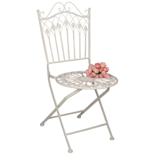 Składane Krzesło Ogrodowe Białe Źelazne Ażurowe Rzeżbione w Stylu Shabby Chic Wyjątkowa oferta