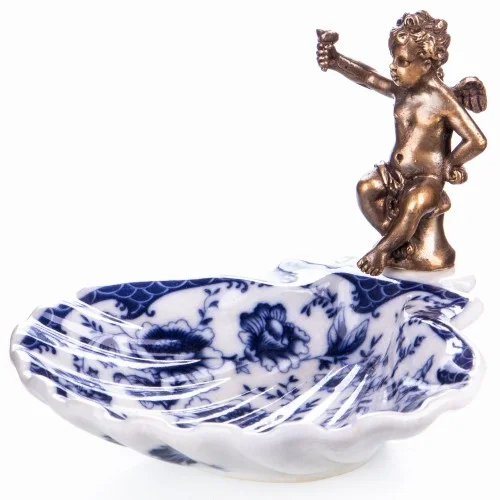 Mydelniczka Muszelka z Porcelany z Brązowym Aniołkiem Nowy