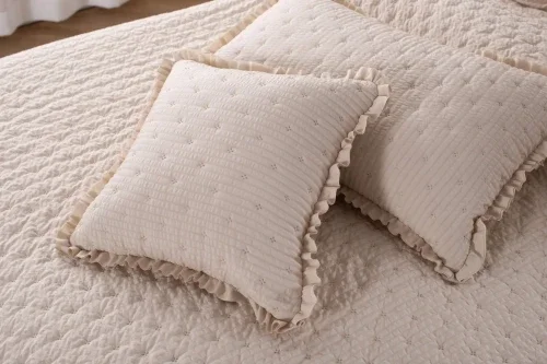 Wyjątkowa oferta Beżowa Poszewka do Narzuty 45x45 Karbowana Struktura Falbanka Pikowanie Amour